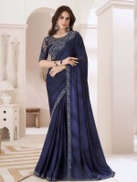 Indigo Blue Shaded Silver Chiffon Saree